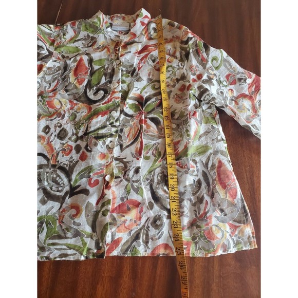 Alfred Dunner Plus Earth Toned Floral Semi Sheer 3/4 Sleeve Button Down Top 14 P - Picture 6 of 8